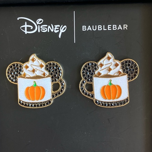 NEW Disney x Baublebar Pumpkin Spice Latte Mickey Minnie Mouse Earrings - Picture 1 of 4